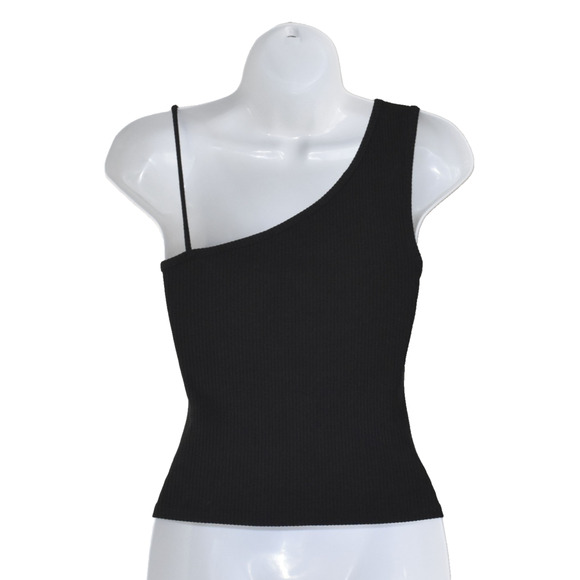 A6 Auth REFORMATION Black Ribbed Knit One Shoulder Sleeveless Tank Top Size S - Picture 4 of 7